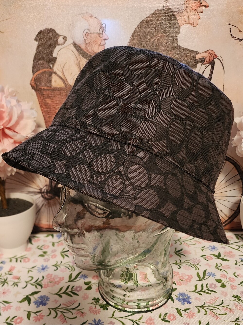 NWT Coach Black Signature Monogram Bucket Hat